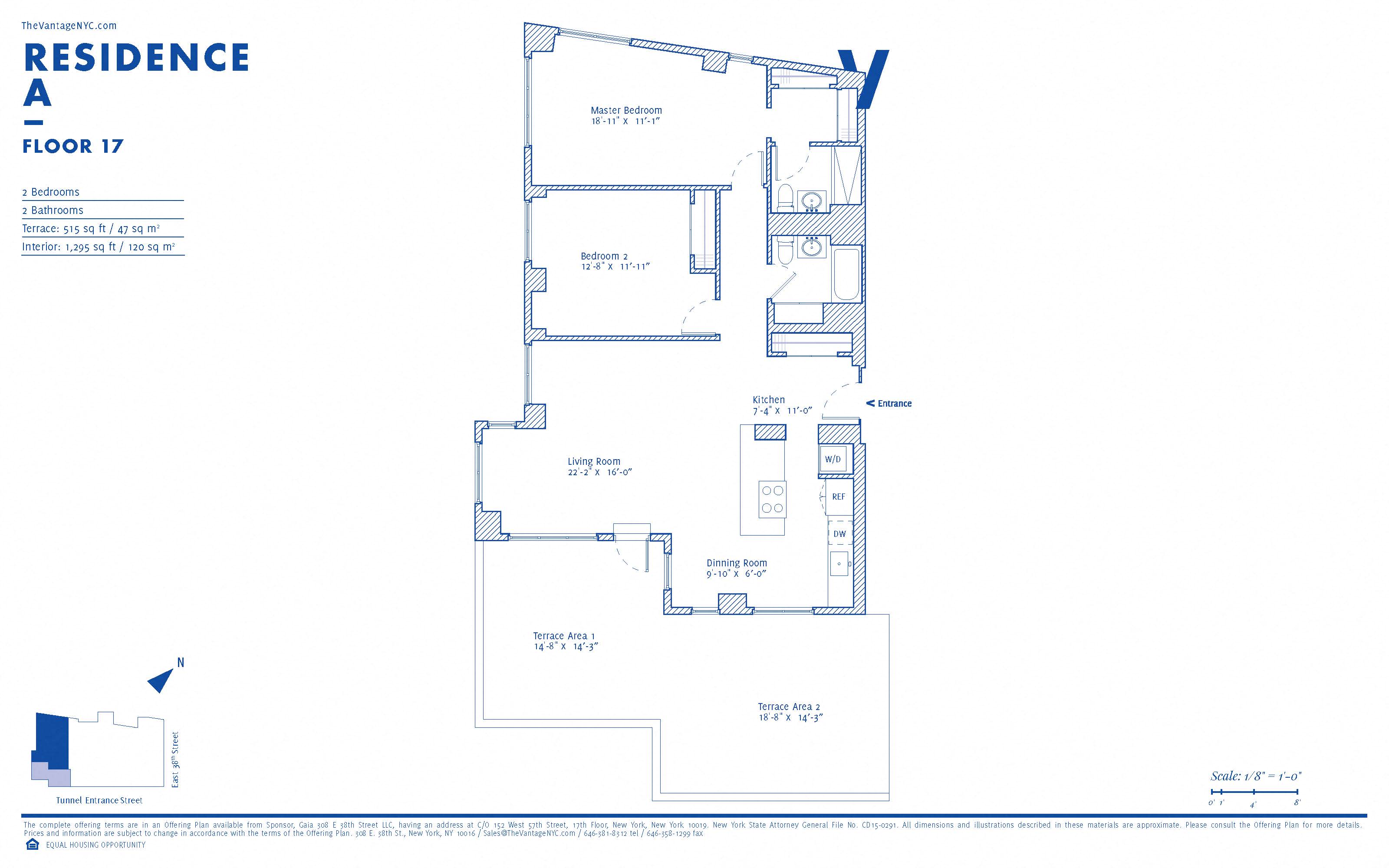 Floor plan for 2 beds, 2 baths, 1290 sqft